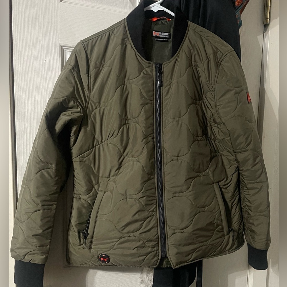 Mobile Warming Heated Coat/Jacket Olive Green with 2 Batteries Size Sm-Med - Picture 3 of 16